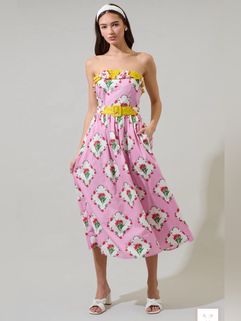 SUGARLIPS Maia Floral Strapless Ruffle Midi Dress XL